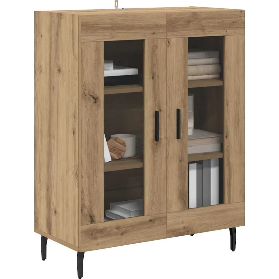 vidaXL Dressoir Artisan Eiken 69,5 x 34 x 90 cm Bewerkt hout Bruin
