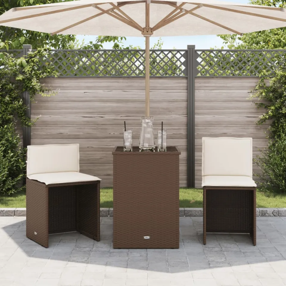 vidaXL 3-delige Bistroset met kussens poly rattan bruin, foto 2