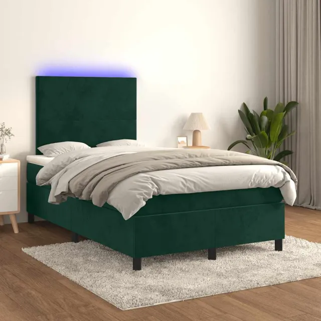 vidaXL Boxspring met matras en LED fluweel donkergroen 120x200 cm groen