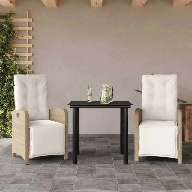 vidaXL 3-delige Bistroset met kussens poly rattan beige, foto 2