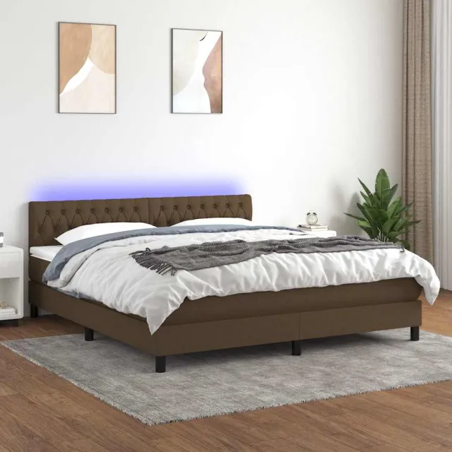 vidaXL Boxspring met matras en LED stof donkerbruin 180x200 cm bruin