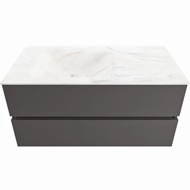 Mondiaz VICA-DLUX 100cm badmeubel onderkast Dark grey 2 lades. Inbouw wastafel CLOUD links 1 kraangat, kleur Ostra.