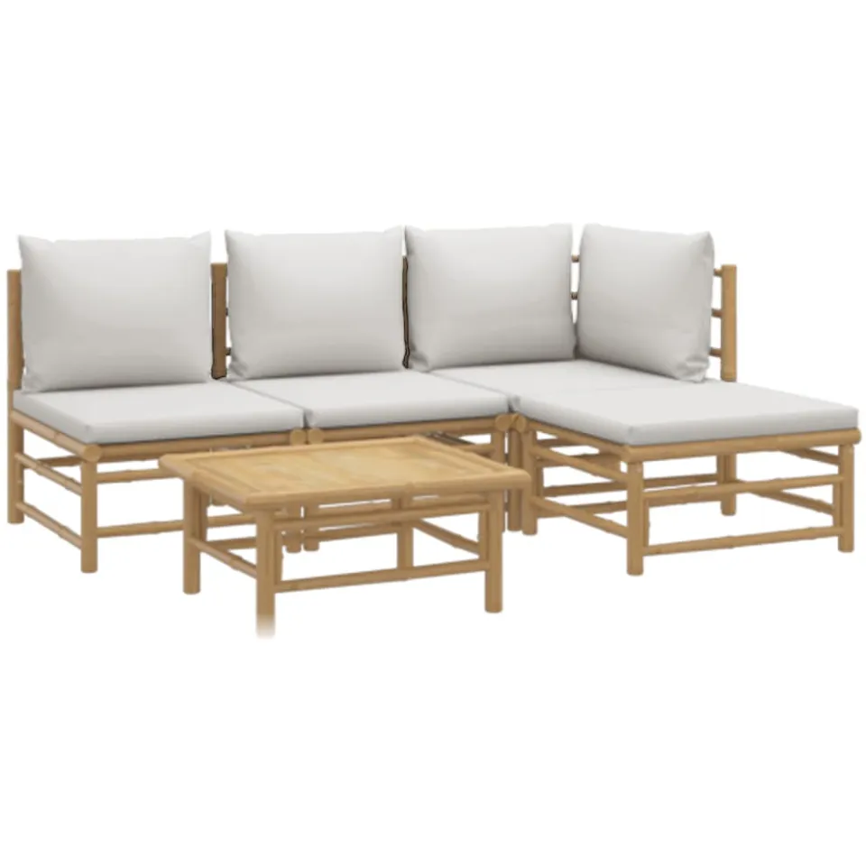 vidaXL 5-delige Loungeset met kussens bamboe lichtgrijs Bruin
