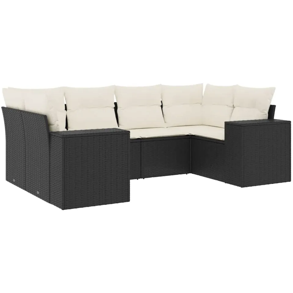 vidaXL 6-delige Loungeset met kussens poly rattan zwart