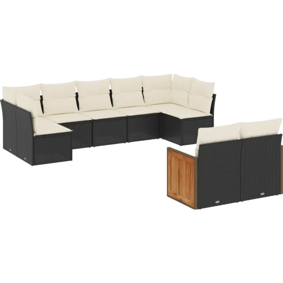 vidaXL 9-delige Loungeset met kussens poly rattan zwart, foto 3