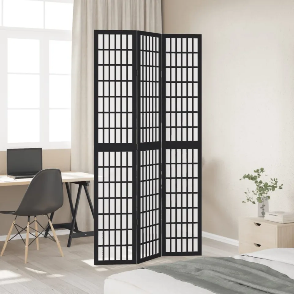 vidaXL Kamerscherm met 3 panelen massief paulowniahout zwart, foto 3