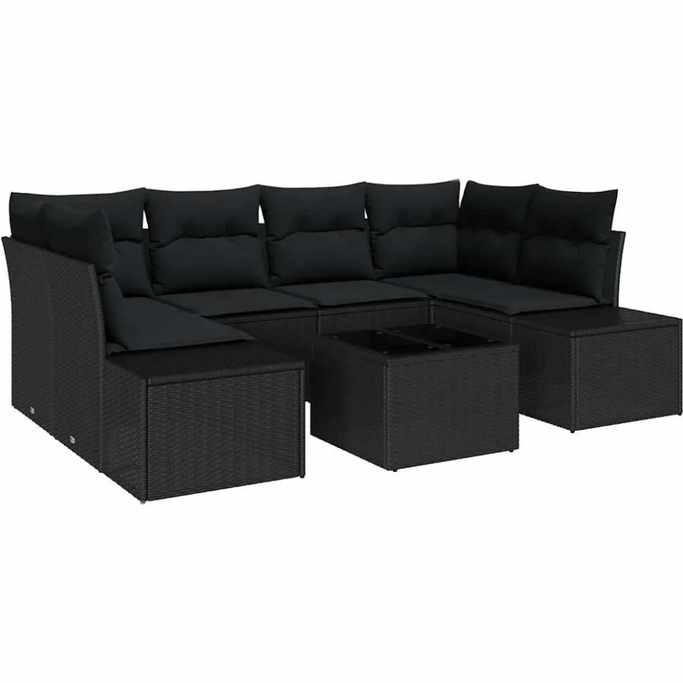 vidaXL Tuin Sofa Set 7 st Zwart poly rattan