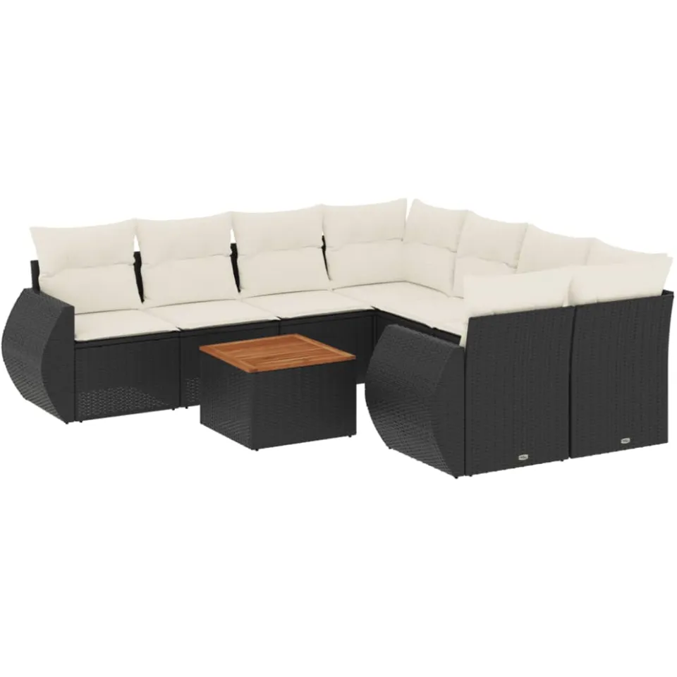 vidaXL 9-delige Loungeset met kussens poly rattan zwart, foto 3