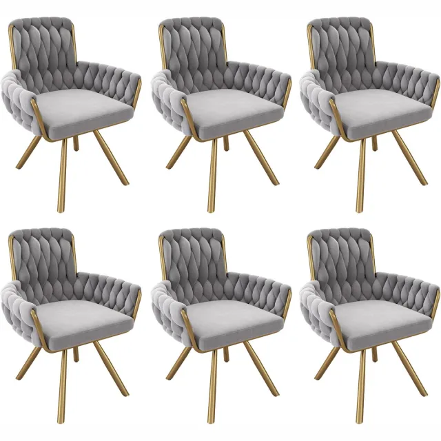 Merax Fluwelen eetkamerstoel - set van 2 - fauteuil - enkele luxe woon- en slaapkamer draaistoel - lounge draaistoel - grijs