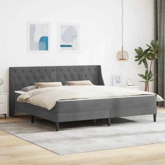 vidaXL Bedframe met matras Donkergrijs 200 x 200 cm fluweel