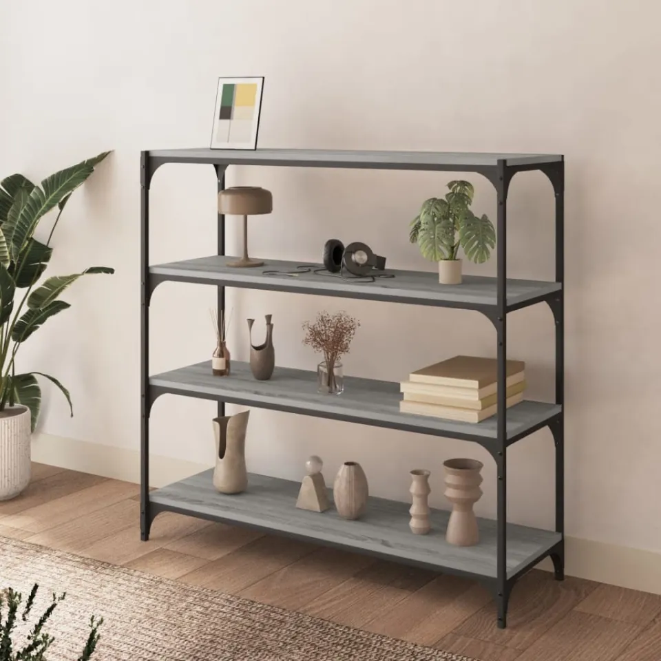 vidaXL Boekenkast 100x33x100 cm hout en staal grijs sonoma eikenkleur, foto 3