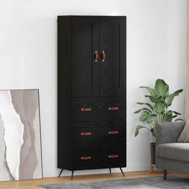 vidaXL Highboard Zwart Eiken 69,5 x 34 x 180 cm Bewerkt hout, foto 2