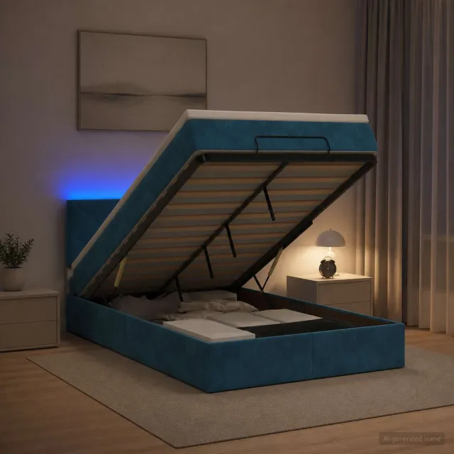 vidaXL Ottoman Bed met Matrassen en LED Donkerblauw 120 x 190 cm