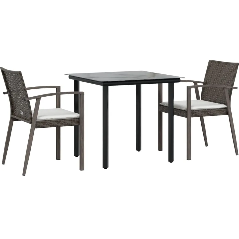 vidaXL 3-delige Tuinset met kussens poly rattan en staal Bruin