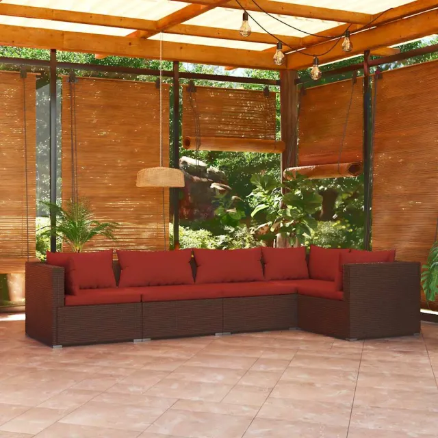vidaXL 5-delige Loungeset met kussens poly rattan bruin, foto 2