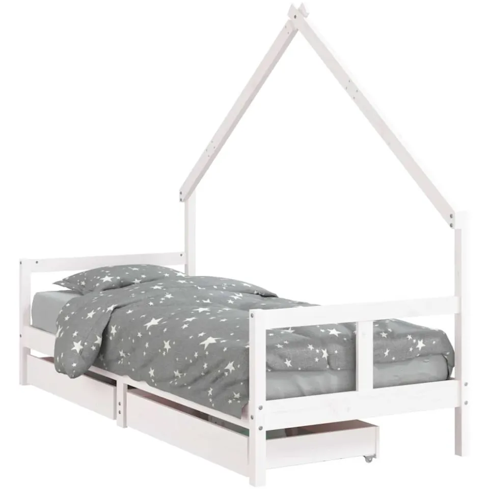 vidaXL Kinderbedframe met lades 80x200 cm massief grenenhout wit