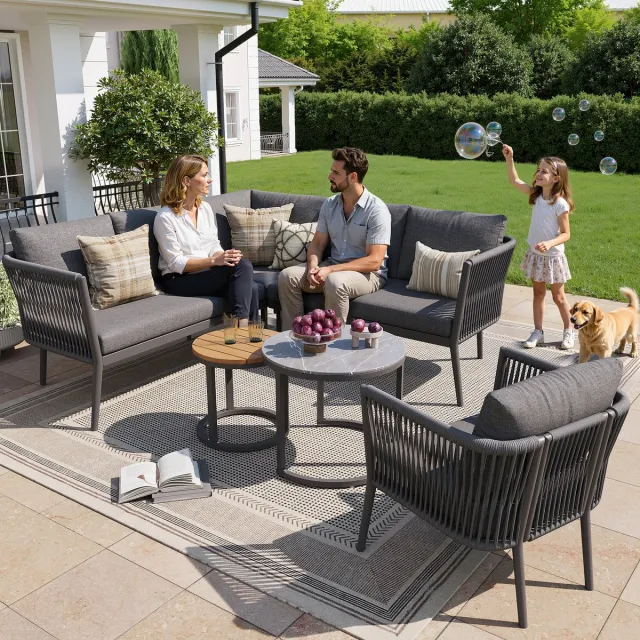 Zubaliya Modulair Tuinlounge Set - 6-delig Grijs - 8 cm Dikke Kussens - Verstelbare Poten
