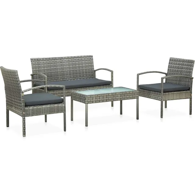 vidaXL 4-delige Loungeset met kussens poly rattan grijs, foto 2