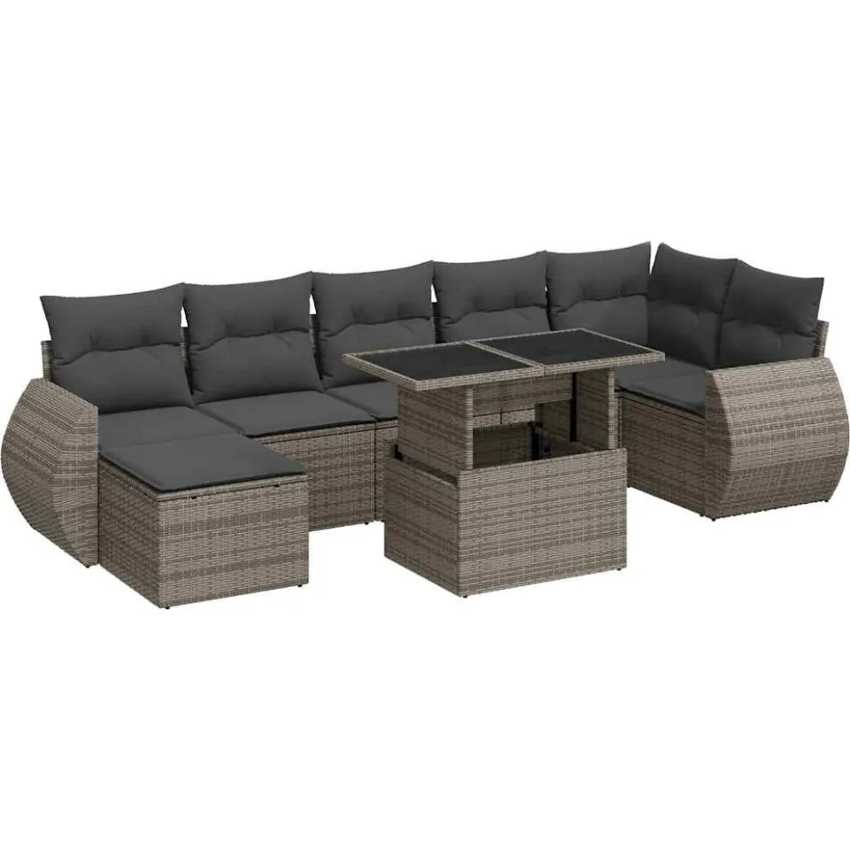 vidaXL 8-delige Loungeset met kussens poly rattan grijs, foto 3