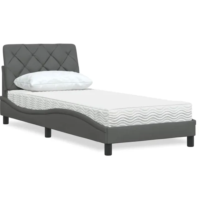 vidaXL Bed met matras stof donkergrijs 90x200 cm