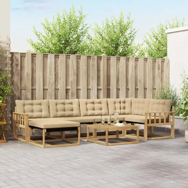 vidaXL Buiten bankenset 7 st Wit en Beige Massief Acaciahout