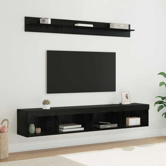 vidaXL TV Wandkast Set 5 st Zwart Eiken Bewerkt hout
