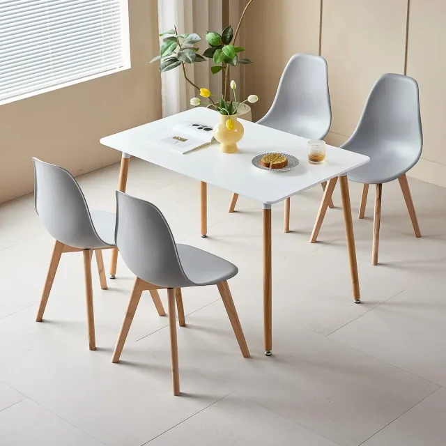 Whoopr® Rechthoekige Eettafelset – Inclusief 4 Eetkamerstoelen – Scandinavische Stijl – Houten Poten – Tafel en Stoelen Voor Woonkamer, Eetkamer & Keuken – Grijs