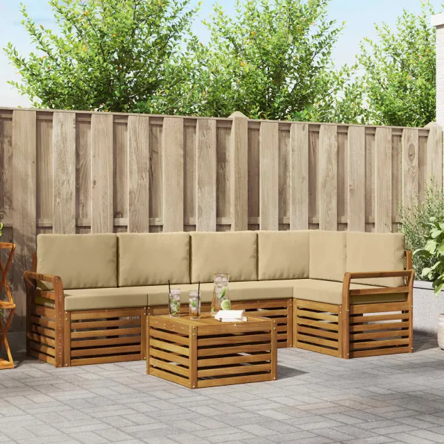 vidaXL Buiten bankenset 6 st 5-zits Natuurlijk en Beige Bruin