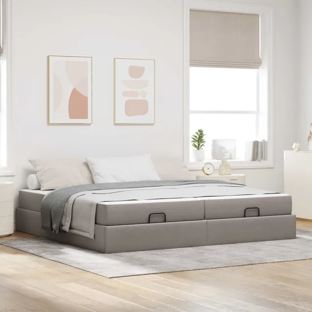 vidaXL Bedframe met matras 2 st Taupe Stof