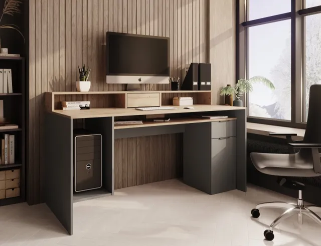 MEUBELLA Bureau Ryan - Grijs - Eiken - 160 cm