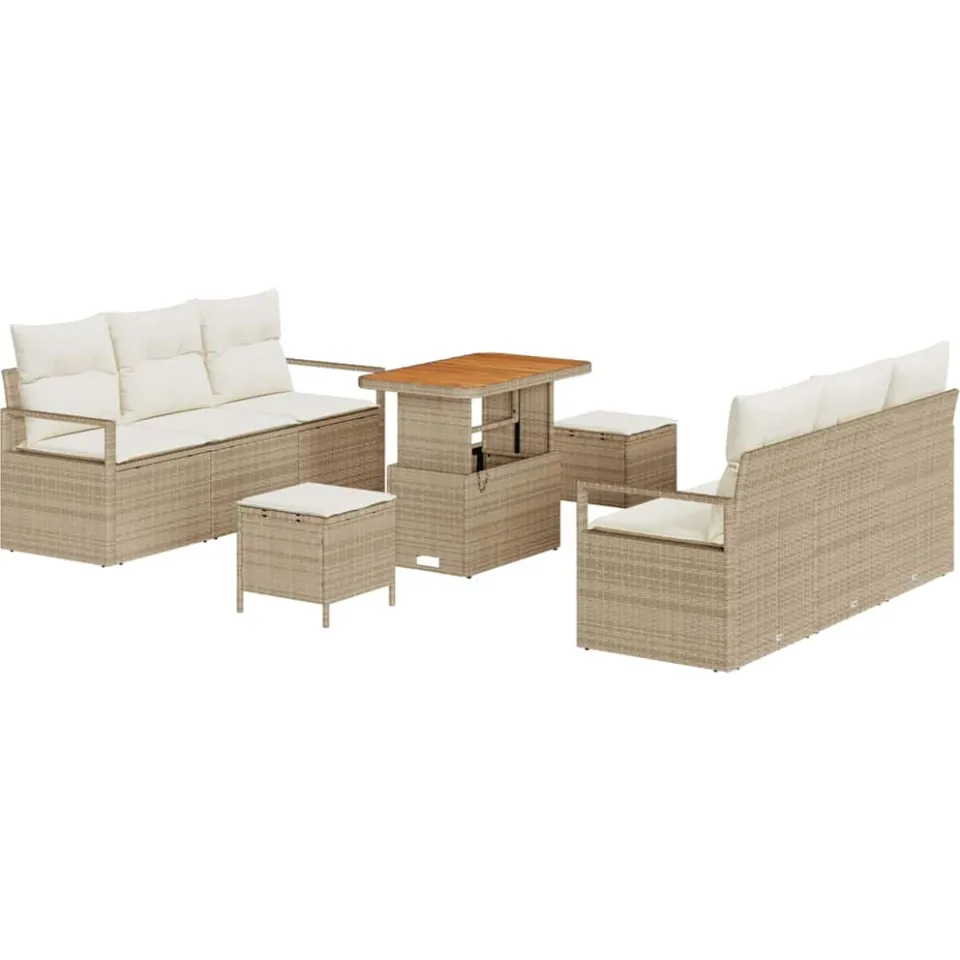 vidaXL Tuin Sofa Set 9 st Beige Poly riet, foto 4