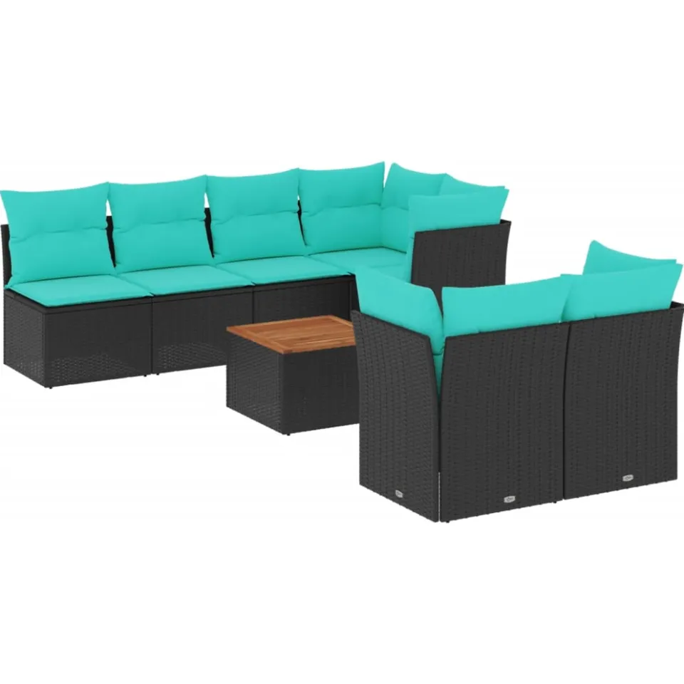 vidaXL 8-delige Loungeset met kussens poly rattan zwart, foto 3