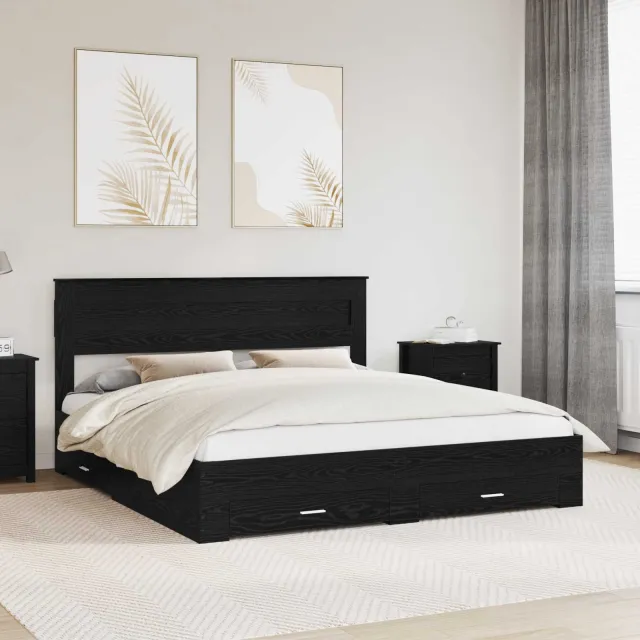 vidaXL Bedframe met lade Zwart Eiken 180 x 200 cm Bewerkt hout