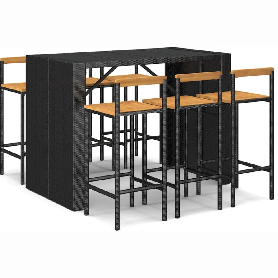 vidaXL 7-delige Tuinbarset poly rattan en massief acaciahout zwart