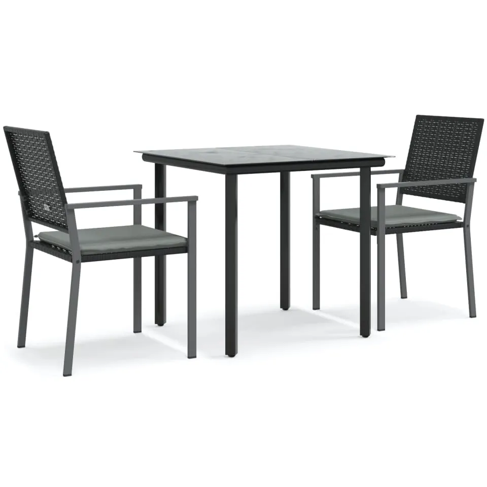 vidaXL 3-delige Tuinset met kussens poly rattan en staal Zwart