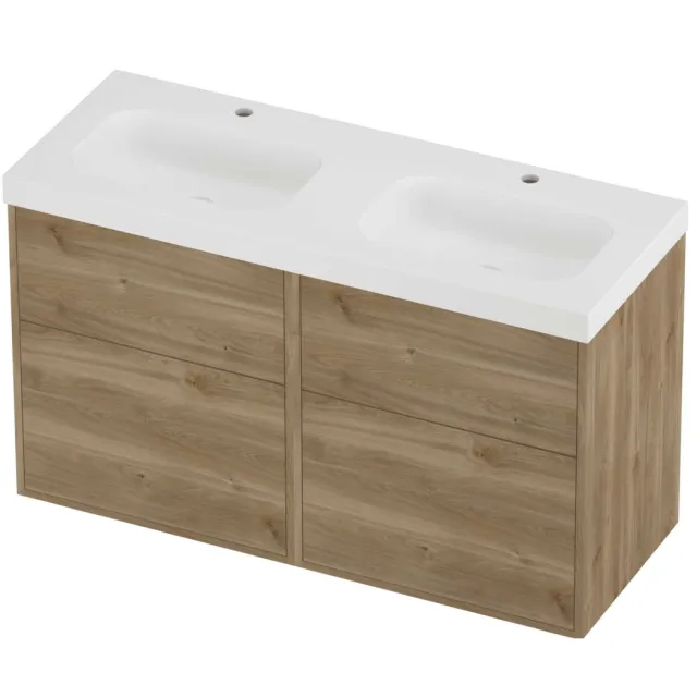 Proline Haga Badmeubelset Polystone Mezza Voor Grepen 120x46x73 cm Mat White Cider Oak Eiken