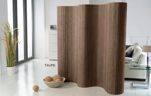 Famanu Dubbelzijdig bamboe kamerscherm, verstelbare breedte 244 cm x hoogte 185 cm, ruimteverdeler en privacyscherm in taupe kleur