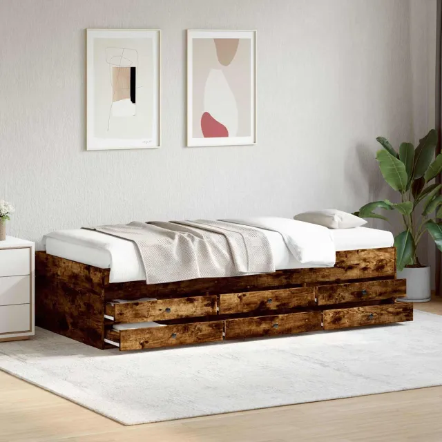 vidaXL Bedframe met opslag Gerookt eiken 80 x 200 cm Bewerkt hout Bruin