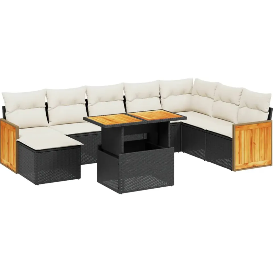 vidaXL 9-delige Loungeset met kussens poly rattan zwart