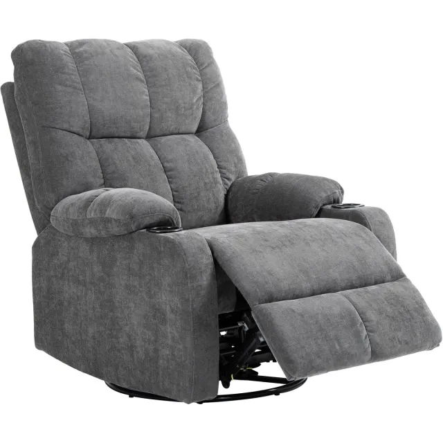 Homona Relaxfauteuil - Met voetensteun en bekerhouders - Draaibaar en schommelend - 135° verstelbare rugleuning - 88 x 96 x 108 cm - Donkergrijs