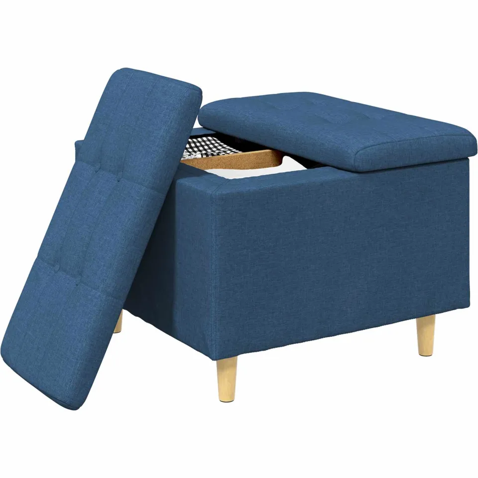 vidaXL Ottoman met Opbergruimte Blauw 60 x 60 x 45 cm Stof
