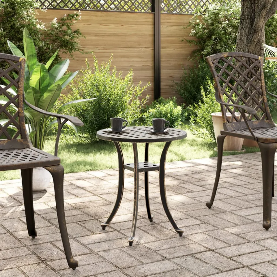 vidaXL Tuintafel Ø 48x53 cm gietaluminium bronskleurig bruin, foto 3