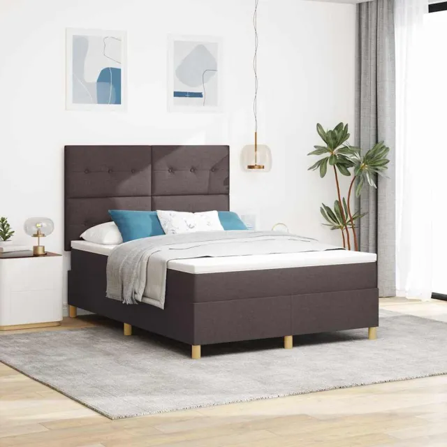 vidaXL Boxspringbed met hoofdeinde Donkerbruin 140 x 190 cm Stof