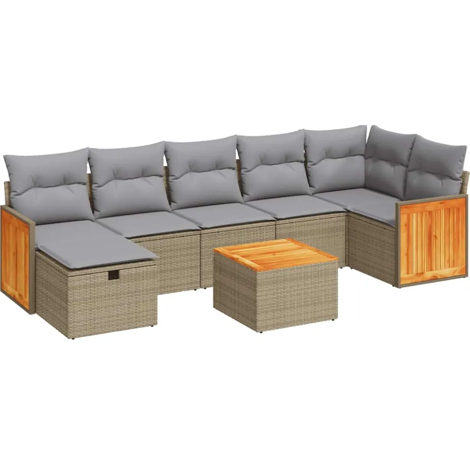 vidaXL 8-delige Loungeset met kussens poly rattan beige, foto 3