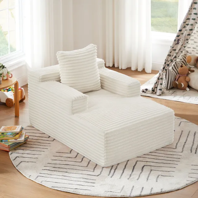 MODENUIT Chaise Longue - 1-Zits - Zonder Montage - Voor Woonkamer, Bureau En Appartement - Ribstof - Beige