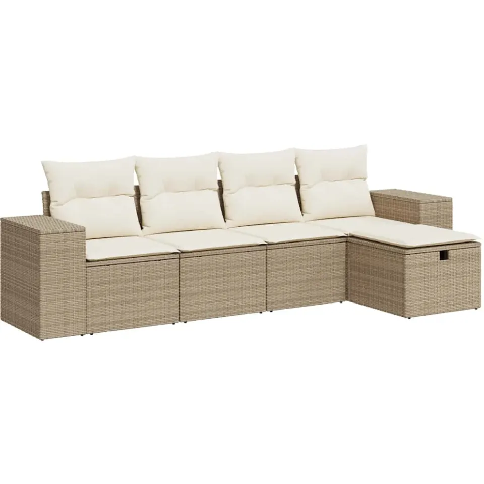 vidaXL 5-delige Loungeset met kussens poly rattan beige, foto 3