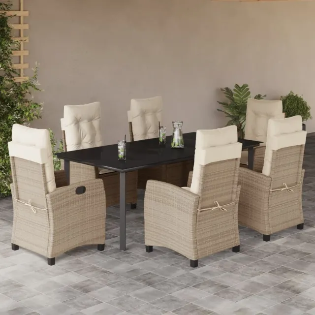 vidaXL 7-delige Tuinset met kussens poly rattan beige, foto 2