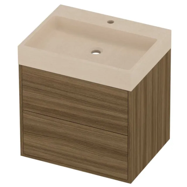 Proline Evoli Badmeubelset Hardsteen Loft In Kader 60x46x62 cm Sand Stone Caramel Walnut Houtlook