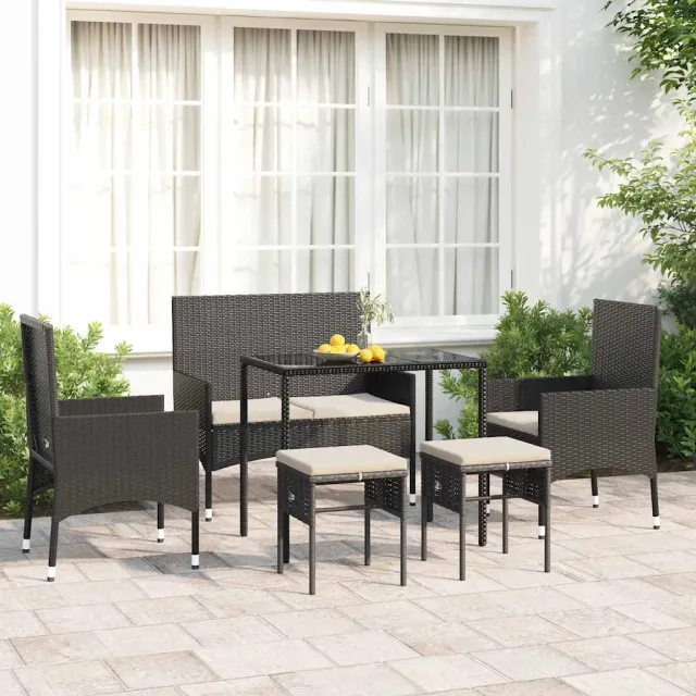 vidaXL 6-delige Loungeset met kussens poly rattan zwart, foto 2