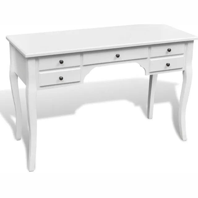 vidaXL Bureau met gebogen poten en 5 lades Franse stijl Wit